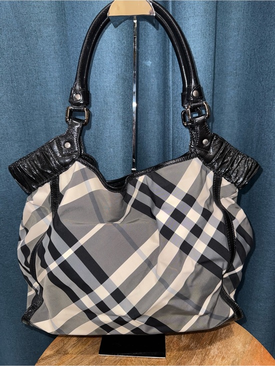 Burberry Handbags - Burberry Gray and Black Plaid Shoulder Bag